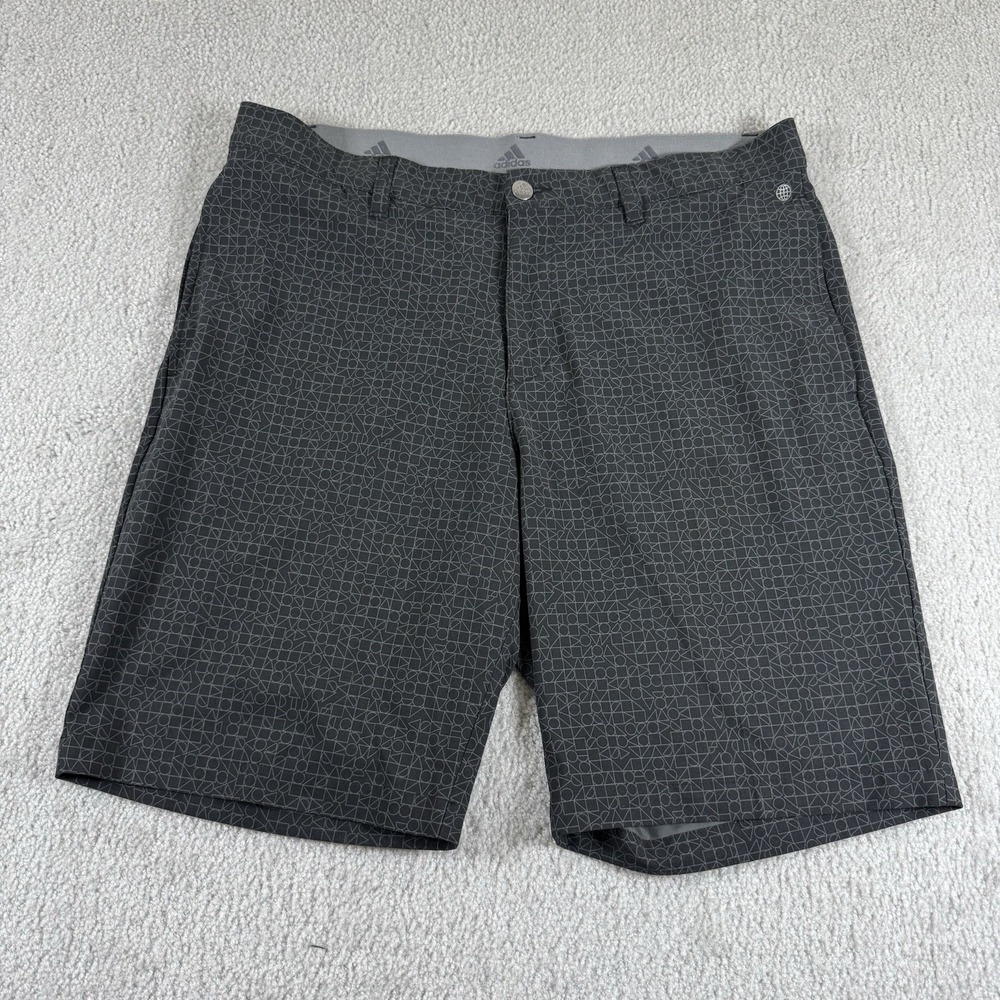 Adidas Golf Shorts Mens 33 Black Gray Abstract Print 9" Inseam Chino Performance